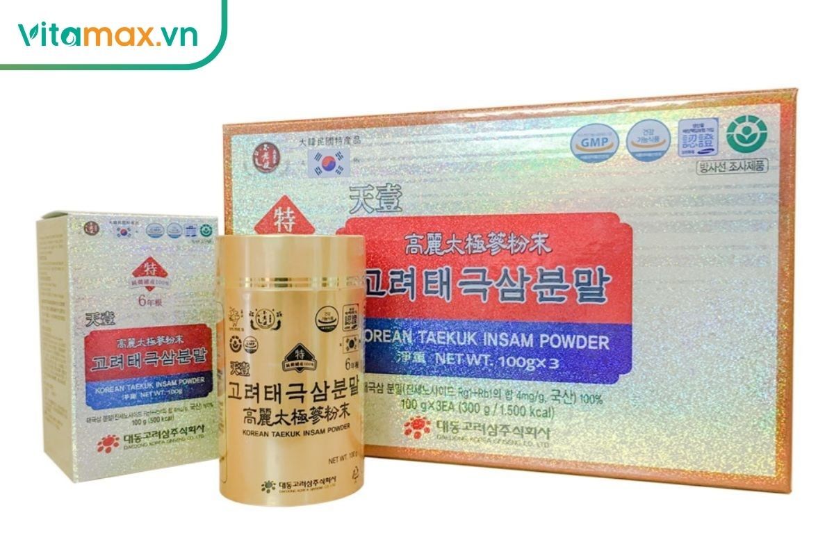 sản phẩm bột thiên sâm Hàn Quốc chính hãng dạng hộp và lọ dùng để chăm sóc sức khỏe