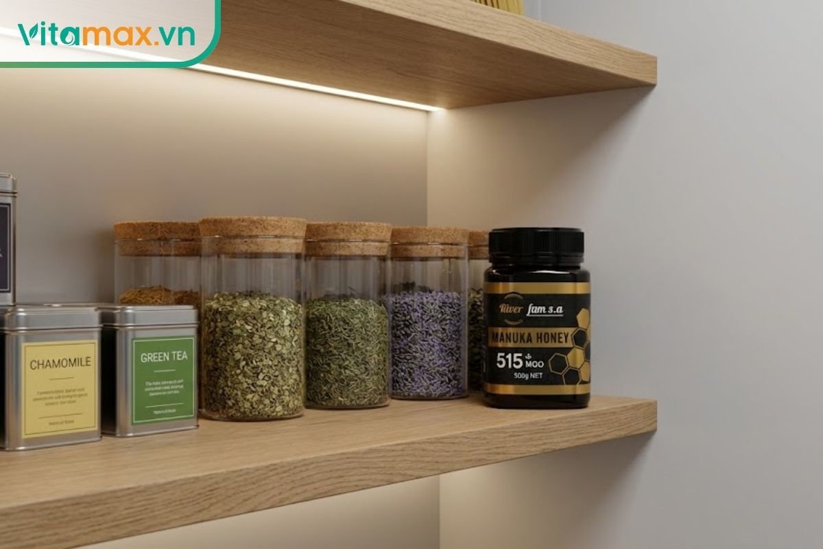 Hũ thủy tinh chứa tỏi và sâm ngâm mật ong được nén chặt, không nổi lên bề mặt để tránh nấm mốc.