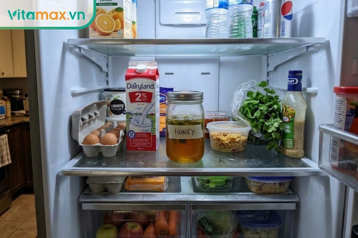 Bảo quản hũ nha đam ngâm mật ong an toàn trong ngăn mát tủ lạnh gia đình để kéo dài thời gian sử dụng