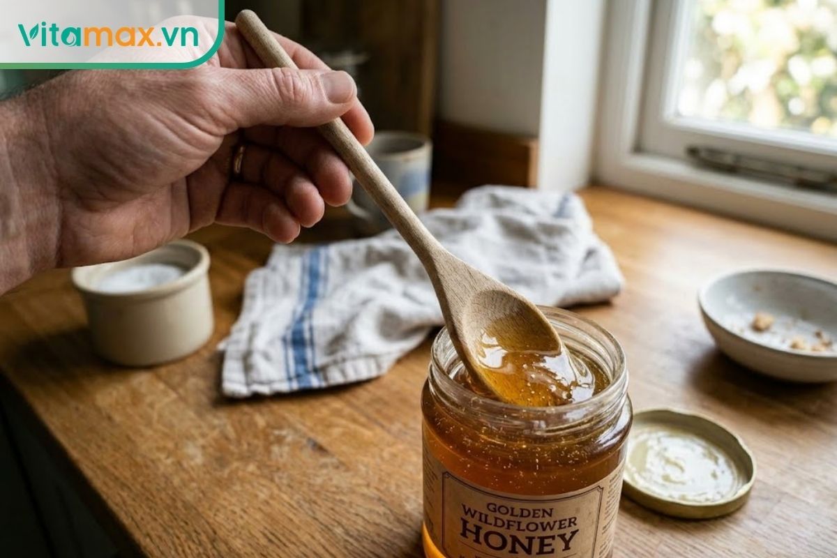 Sử dụng thìa gỗ khô và sạch hoàn toàn để múc mật ong giúp phòng tránh tình trạng nhiễm bẩn và nấm mốc.