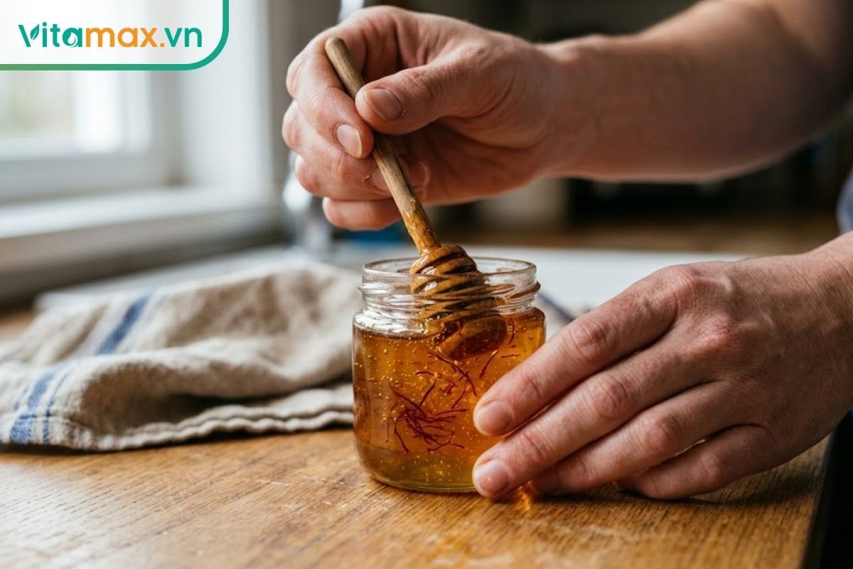 Hướng dẫn cách tự làm một hũ thủy tinh saffron ngâm mật ong nguyên chất tại nhà với các bước đơn giản.