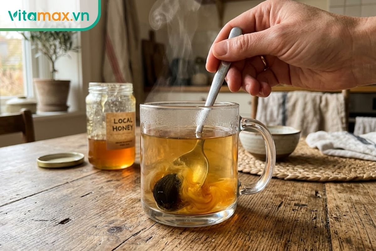 Cách pha tỏi đen ngâm mật ong với nước ấm vào buổi sáng giúp tiêu hóa tốt hơn