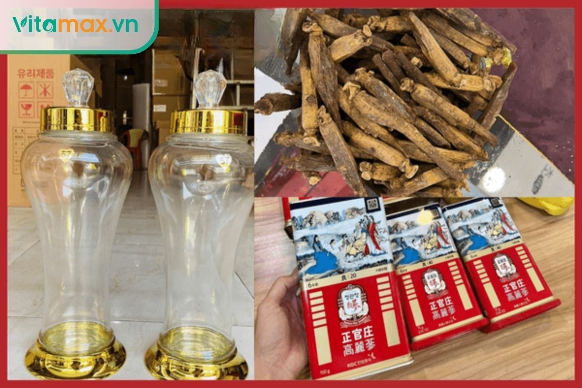 bình thủy tính ngâm rượu và hồng sâm nguyên củ uy tín tại vitamin