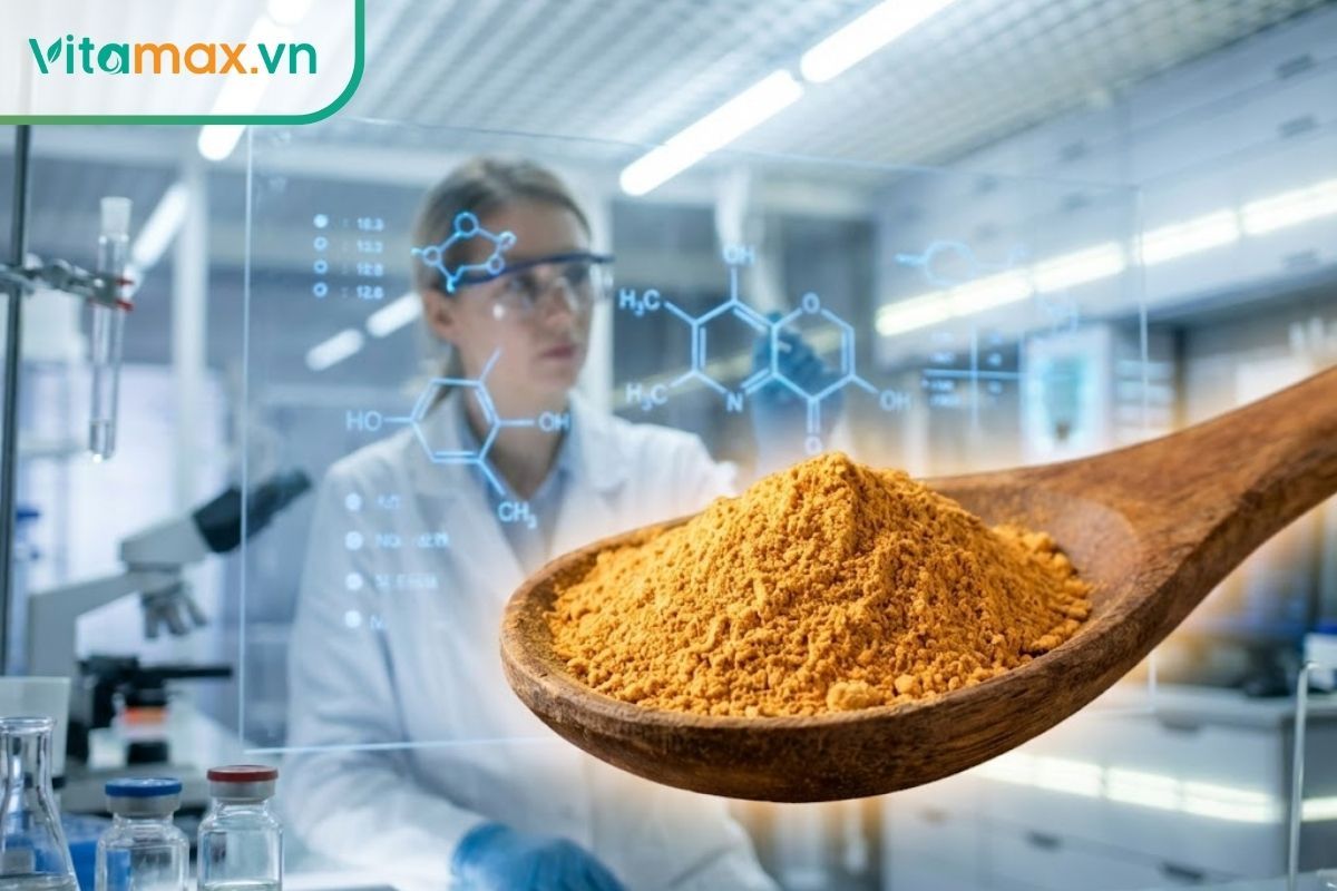 Chuyên gia đang nghiên cứu hoạt chất Cordycepin và Adenosine trong bột đông trùng hạ thảo tại phòng thí nghiệm.