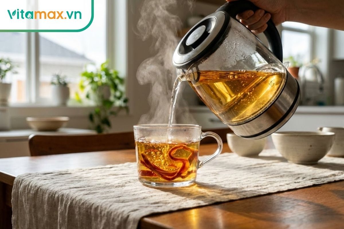 pha trà sâm hàn quốc với liều lượng đúng cách vào ly thủy tinh