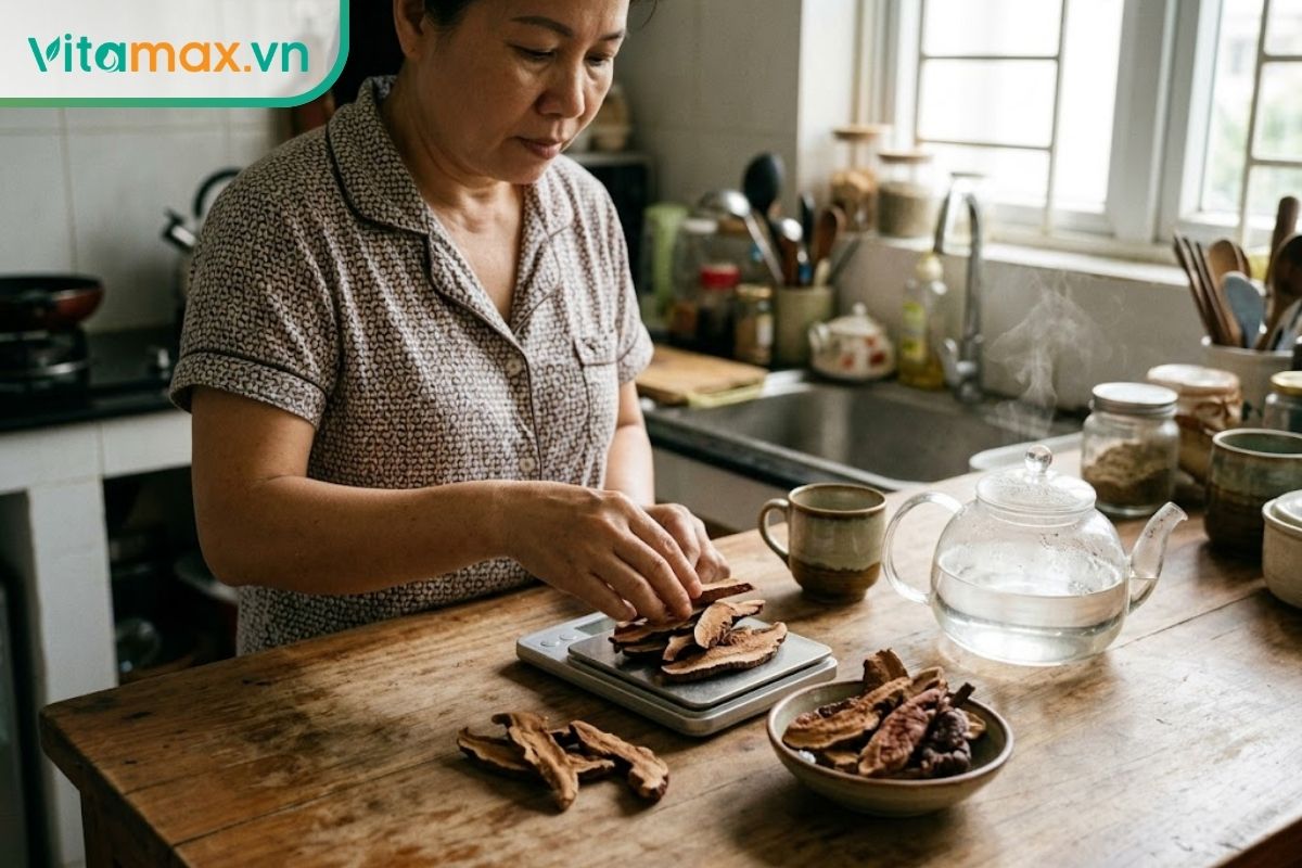 Chuẩn bị nguyên liệu và dụng cụ trước khi sắc hoặc hãm linh chi.