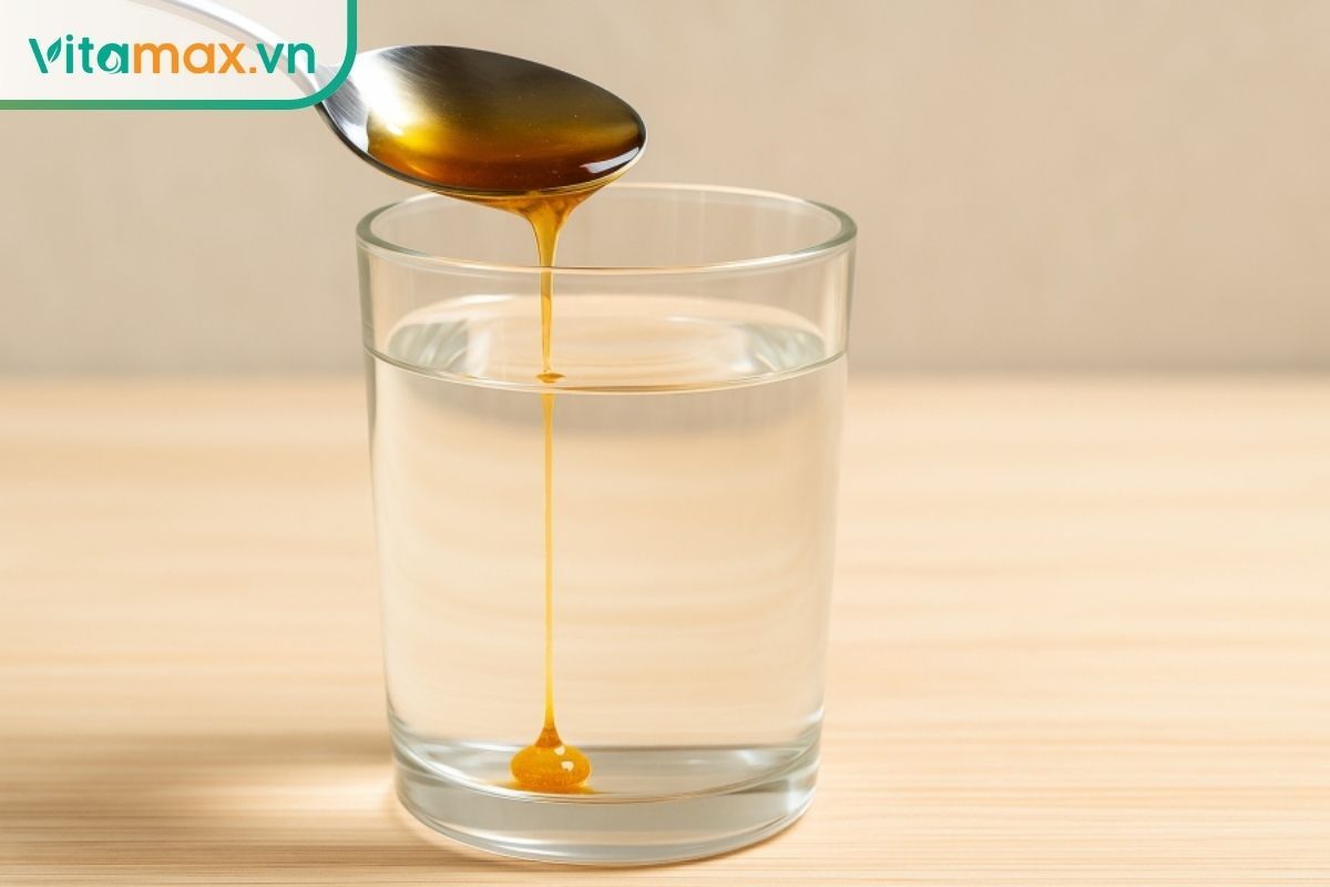 Mật ong xịn có độ kết dính cao, thường vo tròn và chìm xuống đáy ly nước nguội thay vì tan nhanh.