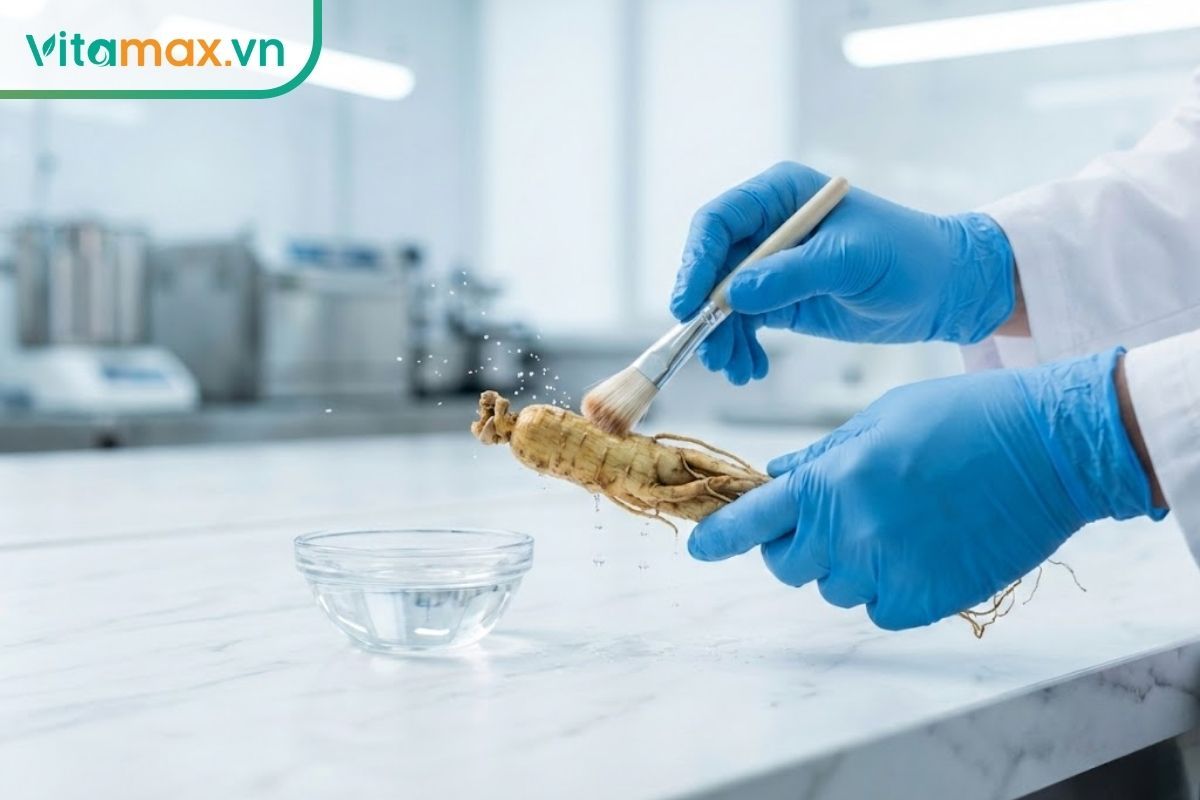 Dùng bàn chải mềm và rượu mạnh để vệ sinh, loại bỏ nấm mốc trên bề mặt củ sâm một cách an toàn.