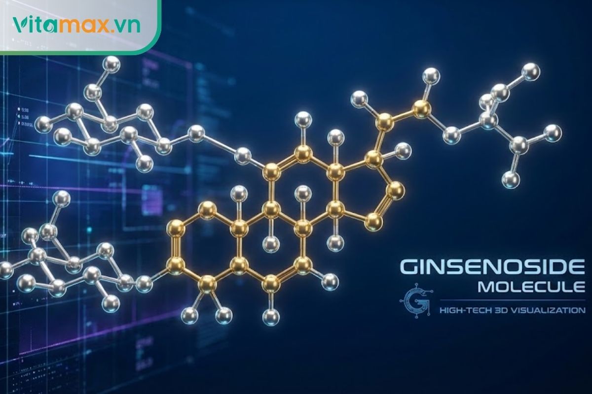 Mô hình 3D mô phỏng cấu trúc hóa học của phân tử Ginsenoside nhóm PPD và PPT.