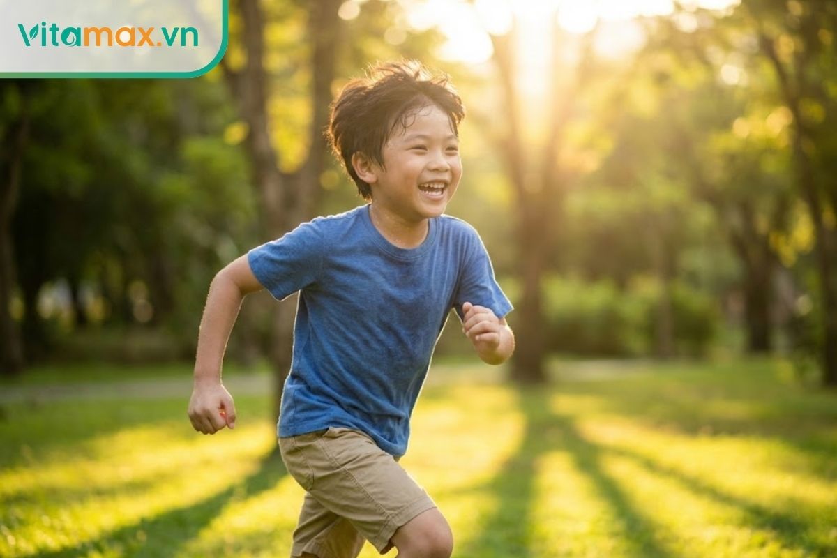 Trẻ em vui chơi khỏe mạnh ngoài trời nhờ hệ miễn dịch tốt được hỗ trợ bởi chế độ dinh dưỡng hợp lý.