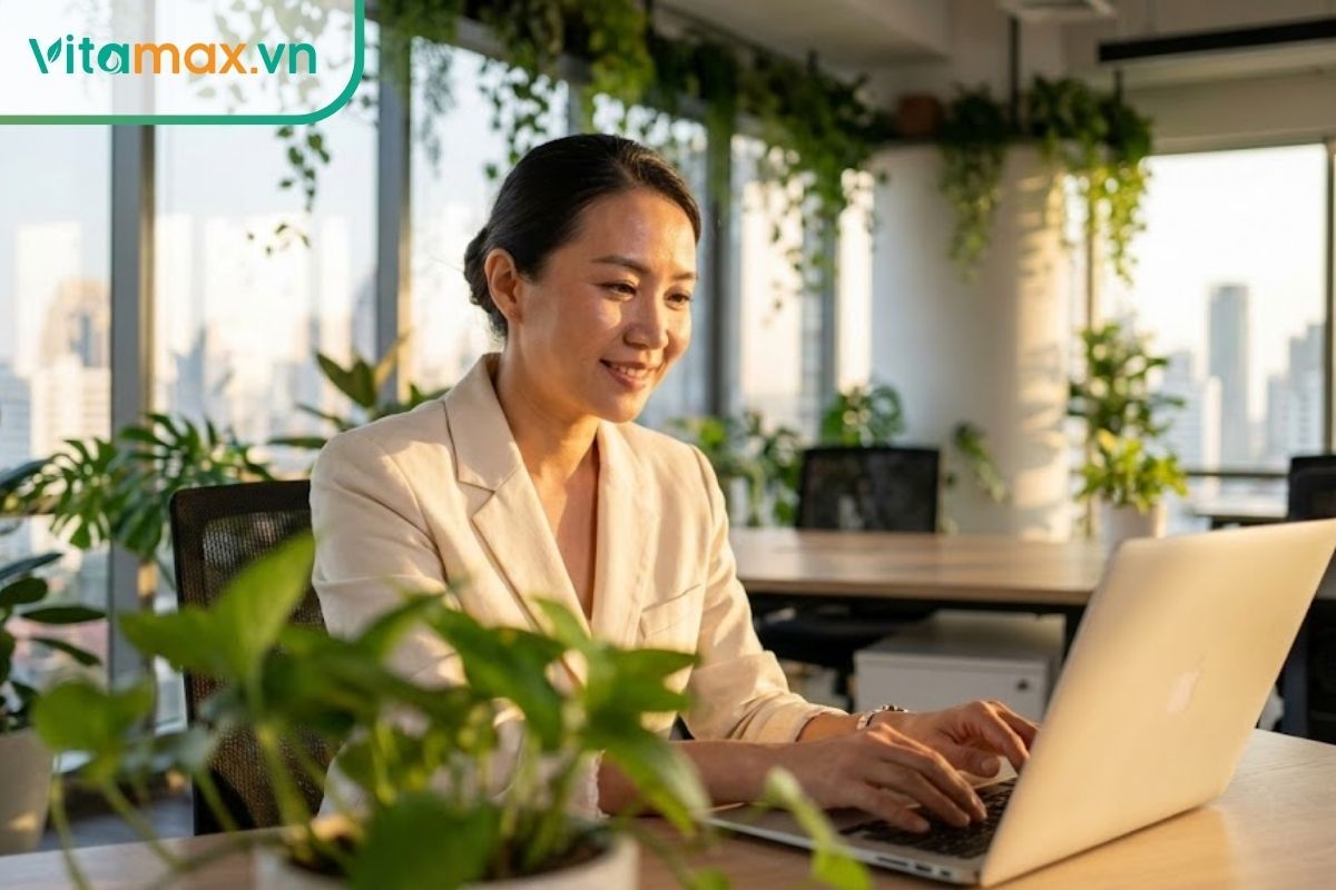 Một người làm việc tập trung và tỉnh táo nhờ tác dụng của ginsenoside đối với hệ thần kinh.