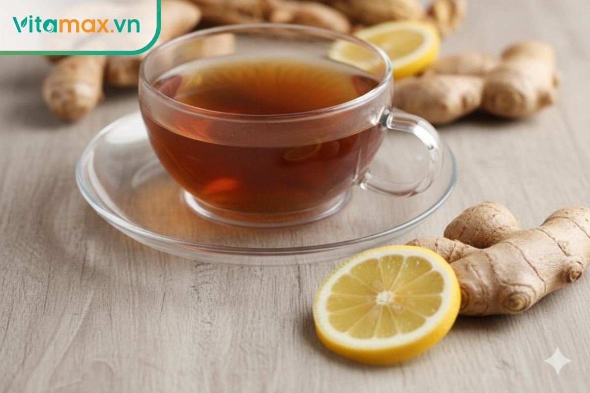 Công thức pha hồng sâm với gừng và chanh tươi, giúp làm ấm cơ thể và hỗ trợ hệ tiêu hóa hoạt động tốt hơn.