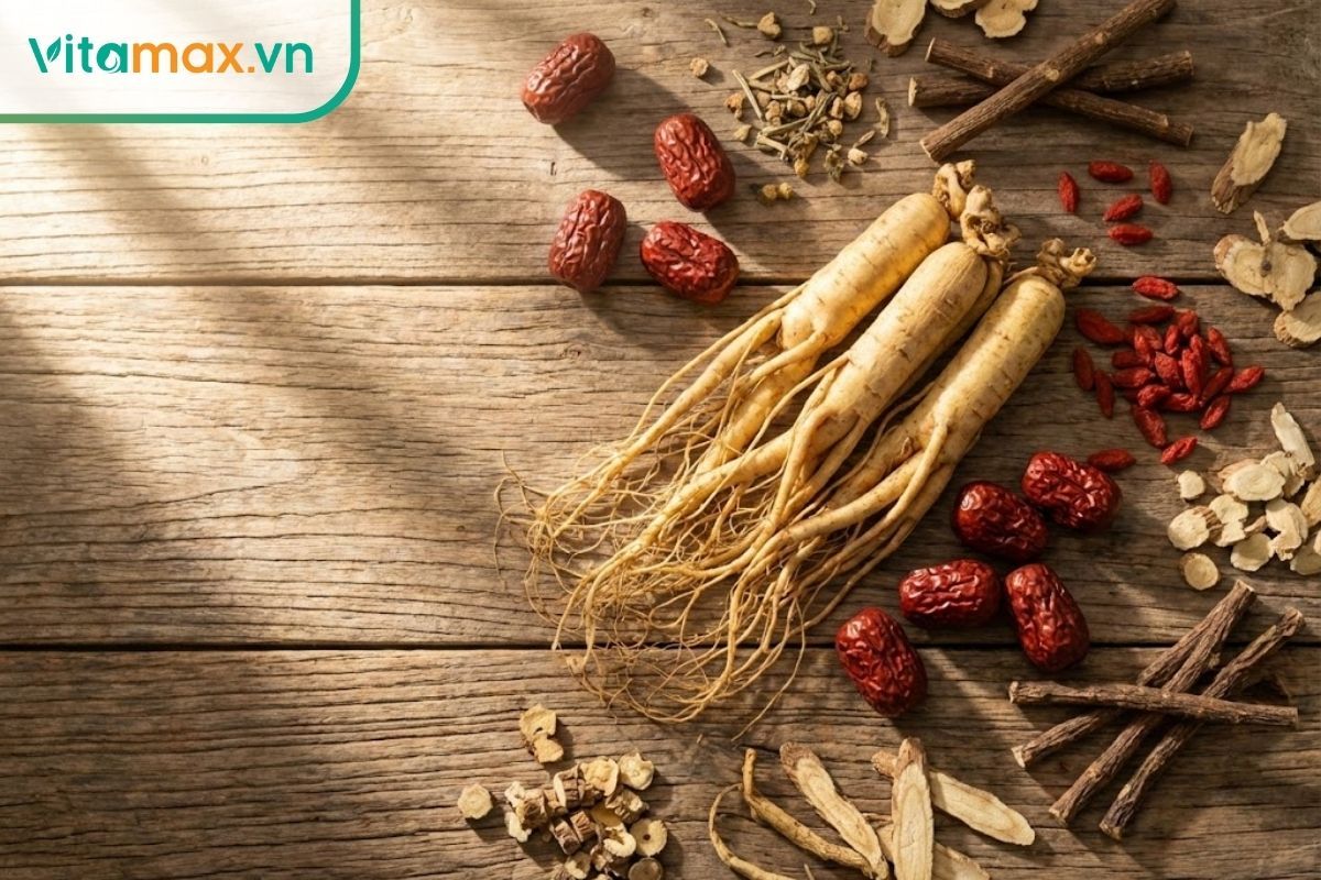 nguyên liệu nhân sâm hàn quốc và táo đỏ khô chuẩn bị nấu nước bồi bổ