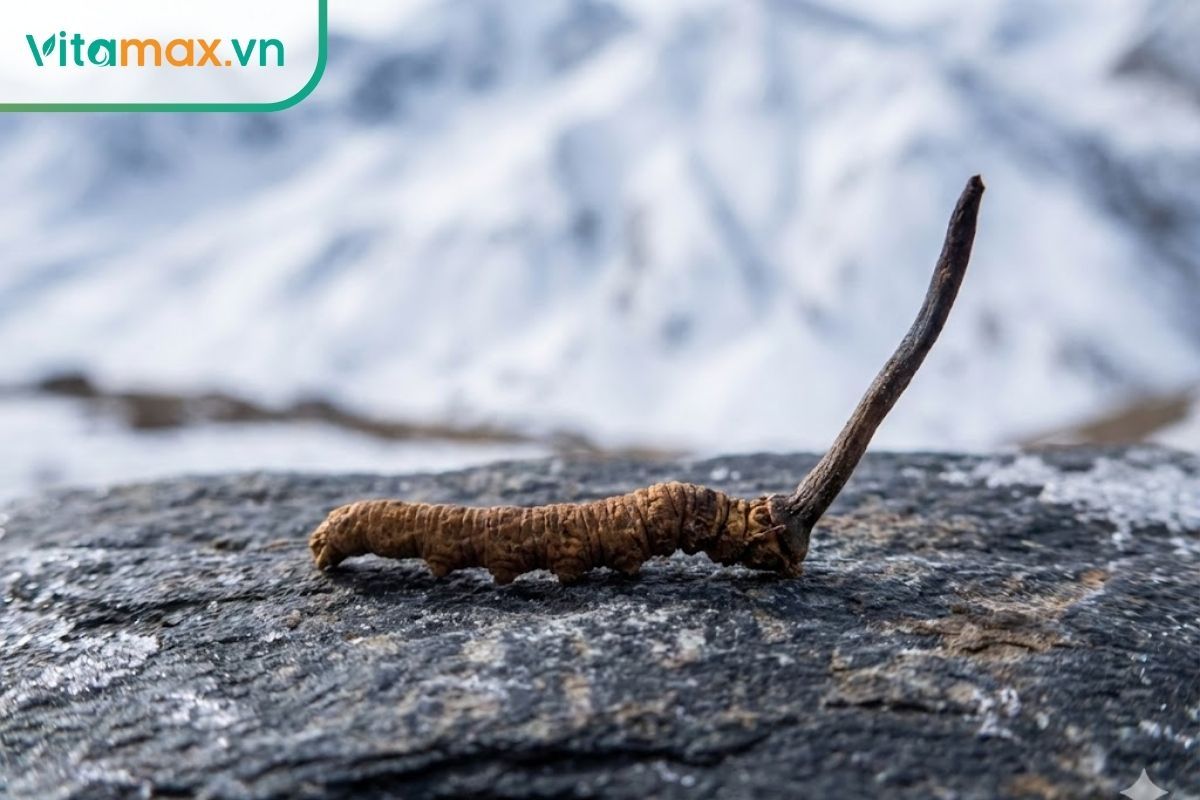 Đông trùng hạ thảo tự nhiên nguyên con được khai thác tại vùng núi cao Himalaya (Tây Tạng, Bhutan).