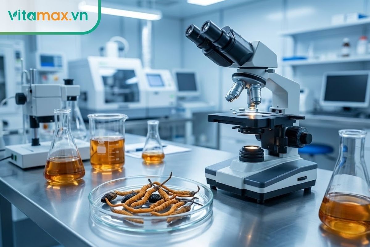 Nghiên cứu phân tích hoạt chất Cordycepin và Adenosine trong đông trùng hạ thảo tại phòng thí nghiệm.