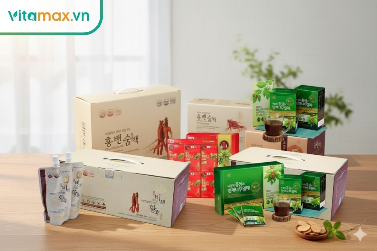 Ảnh ghép các sản phẩm nước hồng sâm Hàn Quốc chính hãng, uy tín được chuyên gia khuyên dùng.