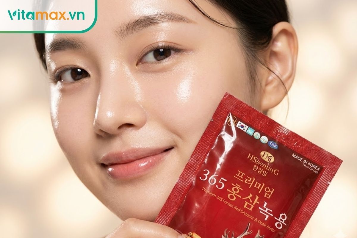 Cận cảnh làn da căng mịn, sáng bóng của phụ nữ nhờ uống hồng sâm.