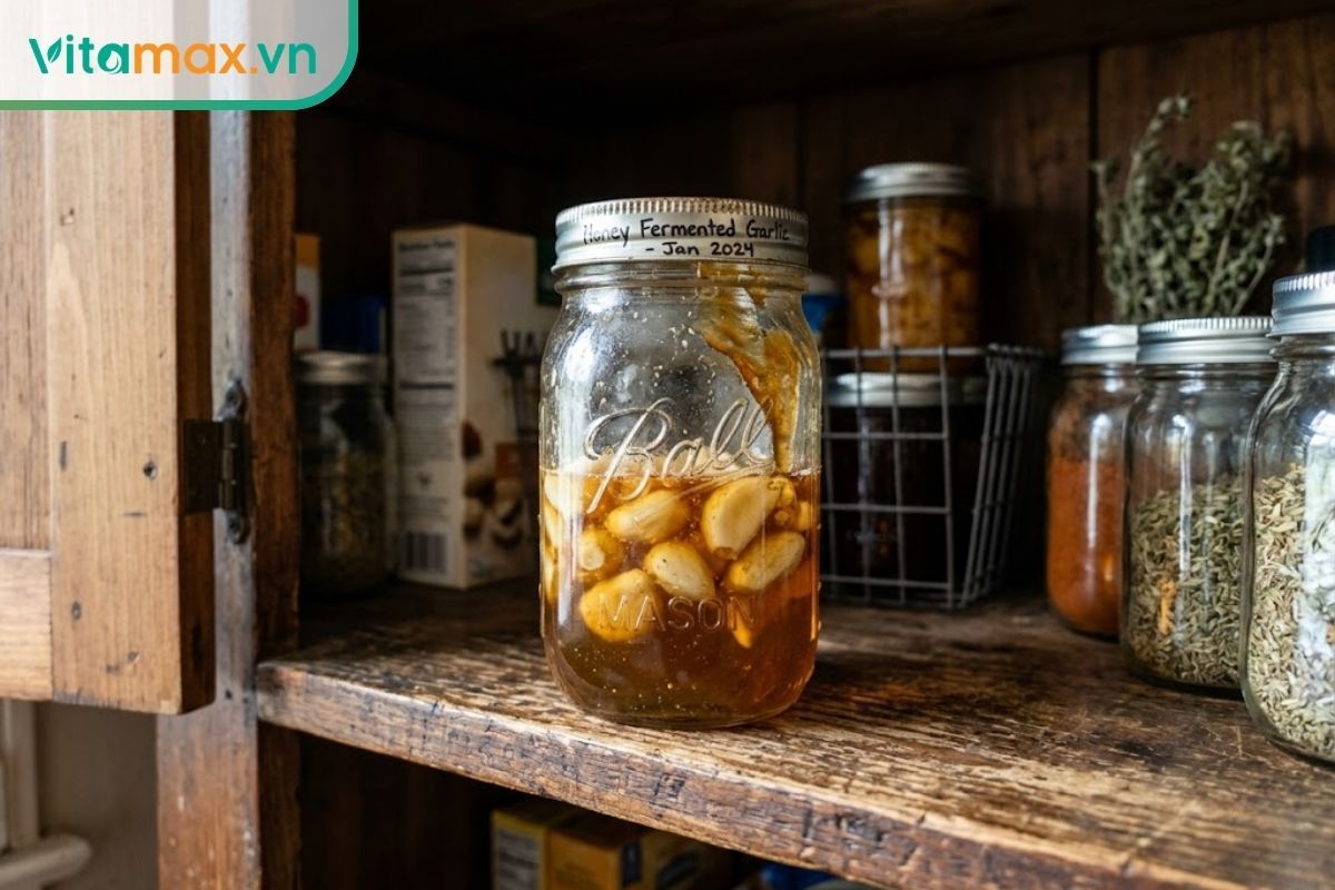 Đặt hũ tỏi ngâm mật ong ở nơi khô ráo, thoáng mát và tránh ánh nắng trực tiếp để kéo dài thời gian sử dụng.