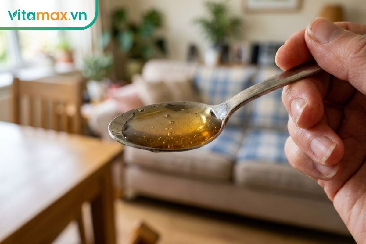 Sử dụng thìa cà phê nhỏ để đong đếm chính xác liều lượng tỏi ngâm mật ong cho trẻ em.