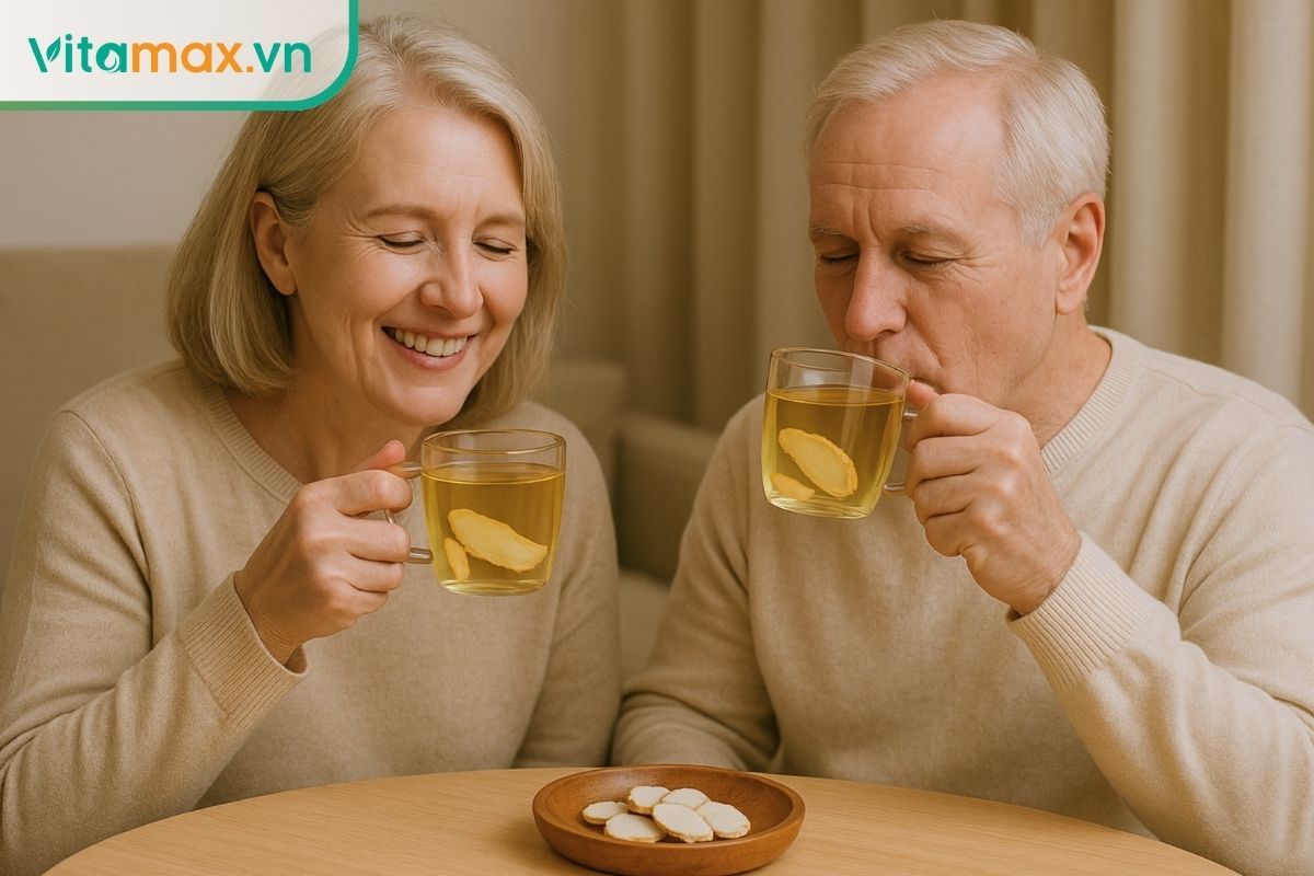 người lớn tuổi khỏe mạnh nhờ sử dụng thiên sâm Hàn Quốc tăng miễn dịch và sức bền