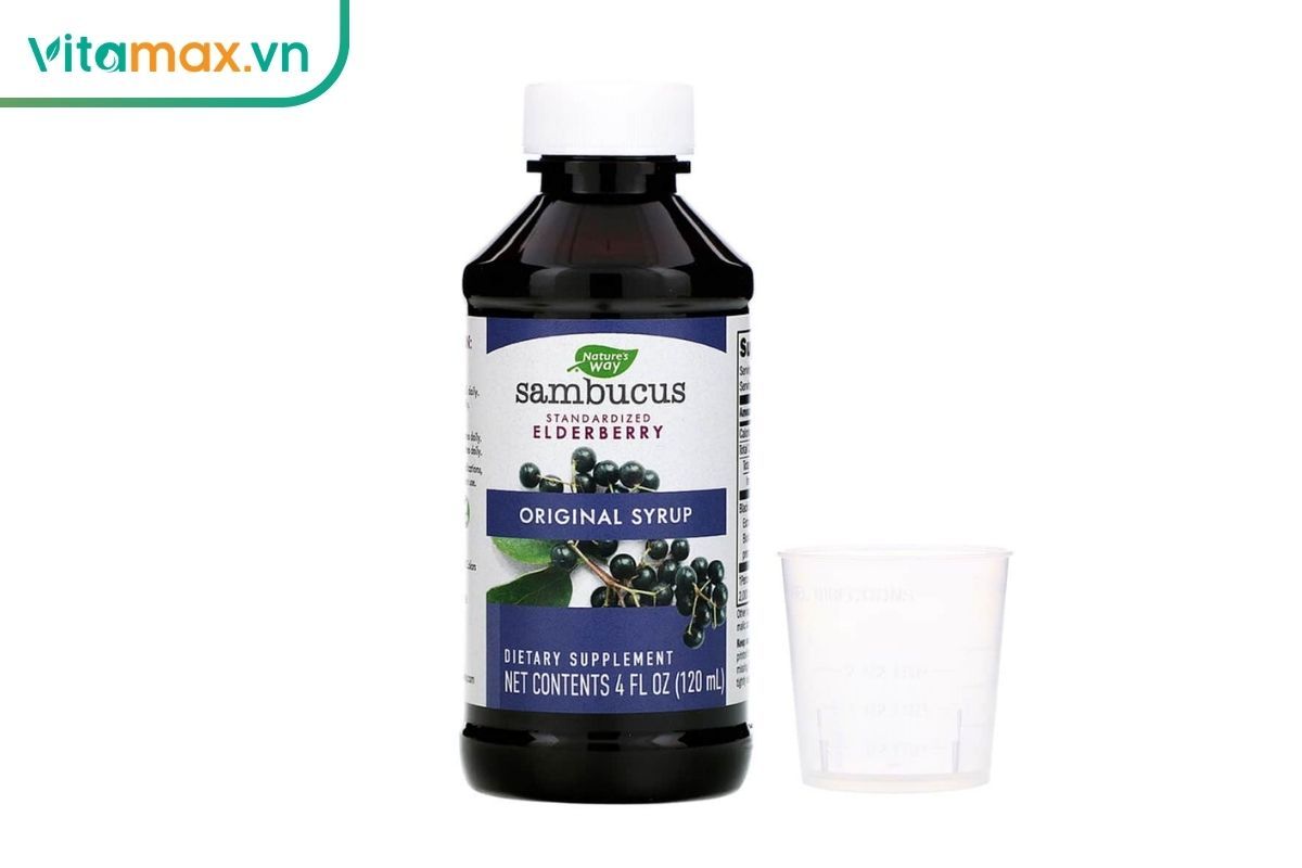 Chai Nature’s Way Sambucus Original Syrup 120 ml kèm cốc đong, sản phẩm siro chiết xuất quả cơm cháy đen