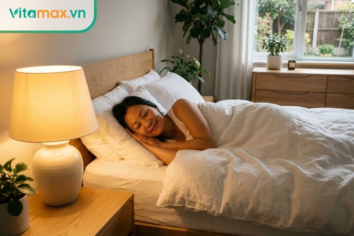 phụ nữ trung niên ngủ ngon giấc sâu nhờ nhân sâm hỗ trợ cân bằng nội tiết