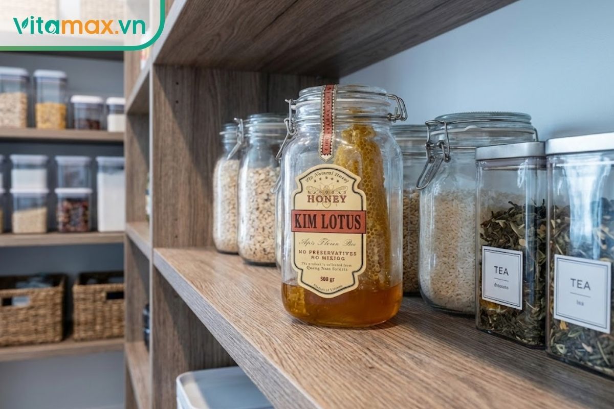 Đặt mật ong rừng trong tủ bếp khô ráo, tránh ánh nắng trực tiếp và nguồn nhiệt cao để giữ chất lượng ổn định.