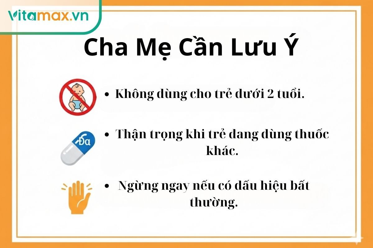 Khung cảnh báo các trường hợp không nên dùng hồng sâm cho trẻ và các dấu hiệu bất thường cần ngưng sử dụng ngay lập tức.