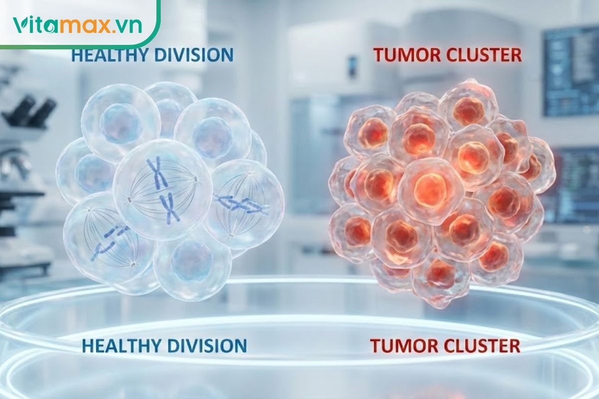 Mô phỏng 3D sự phân chia tế bào để phân biệt giữa khối u lành tính và u ác tính dưới góc nhìn y học.