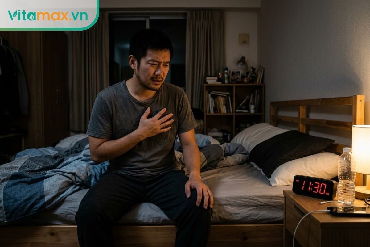 Cảm giác trào ngược và ợ nóng khó chịu do nằm ngay sau khi uống tỏi ngâm mật ong buổi tối.