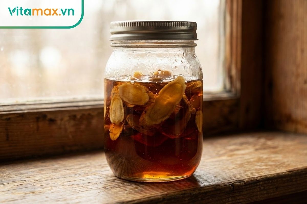 hũ sâm khô ngâm mật ong thành phẩm có màu nâu cánh gián sánh mịn sau 3 tháng