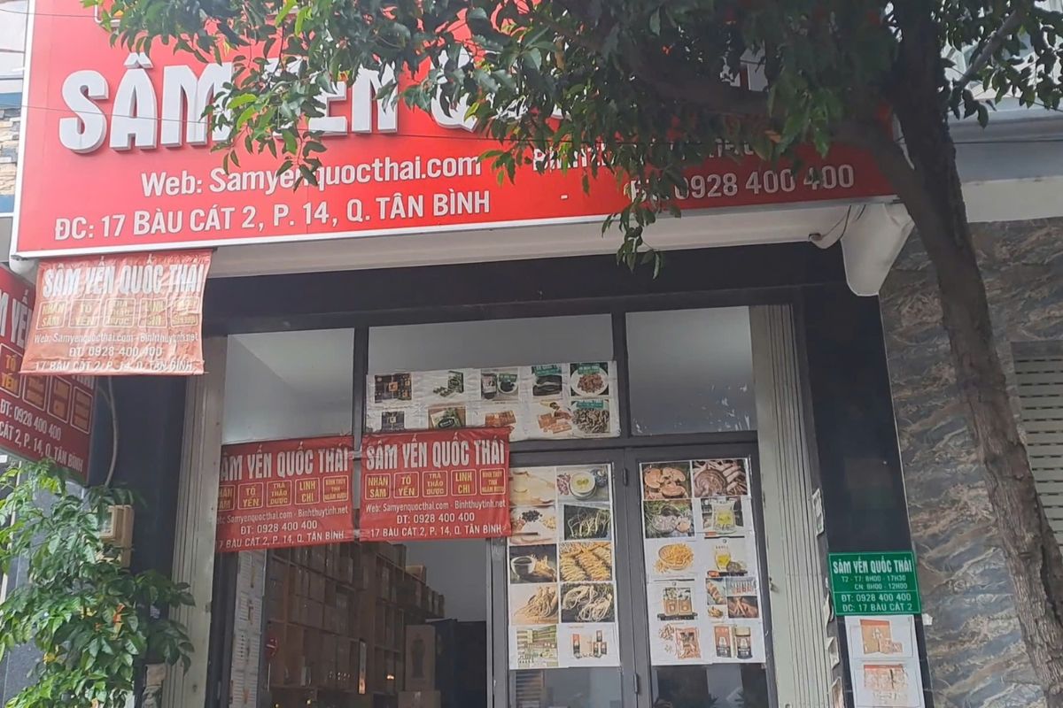 Mặt tiền cửa hàng Sâm Yến Quốc Thái tại 17 Bàu Cát 2 chuyên bán sâm yến và linh chi