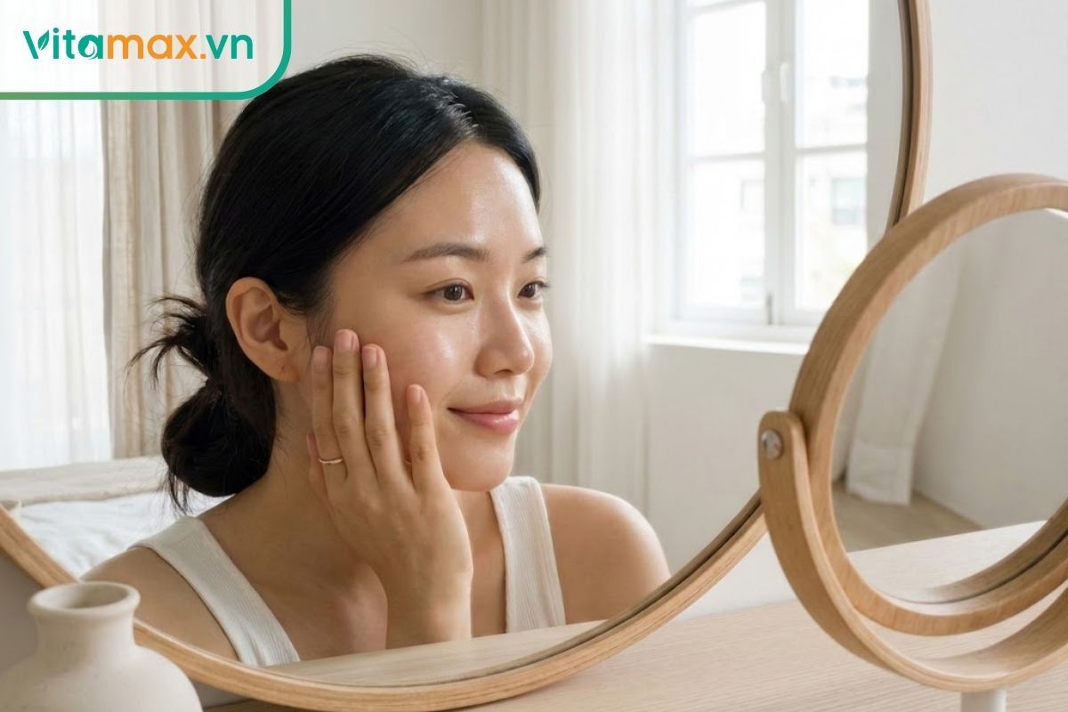 Phụ nữ sau sinh có làn da căng bóng và mái tóc dày khỏe nhờ chế độ dinh dưỡng và bổ sung thảo dược đúng cách.