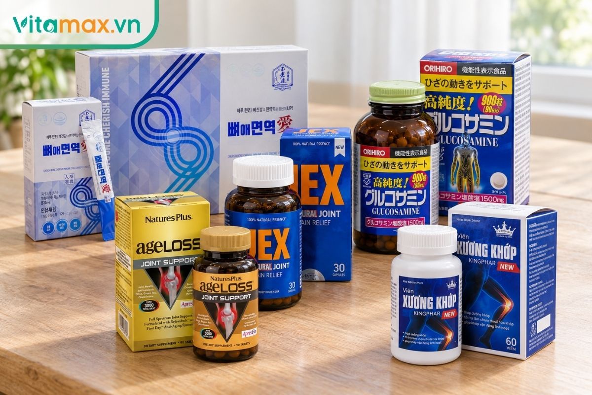 Các sản phẩm Daedong, Kingphar New, Orihiro Glucosamine, Jex Max và AgeLoss Joint Support được giới thiệu trong bài.