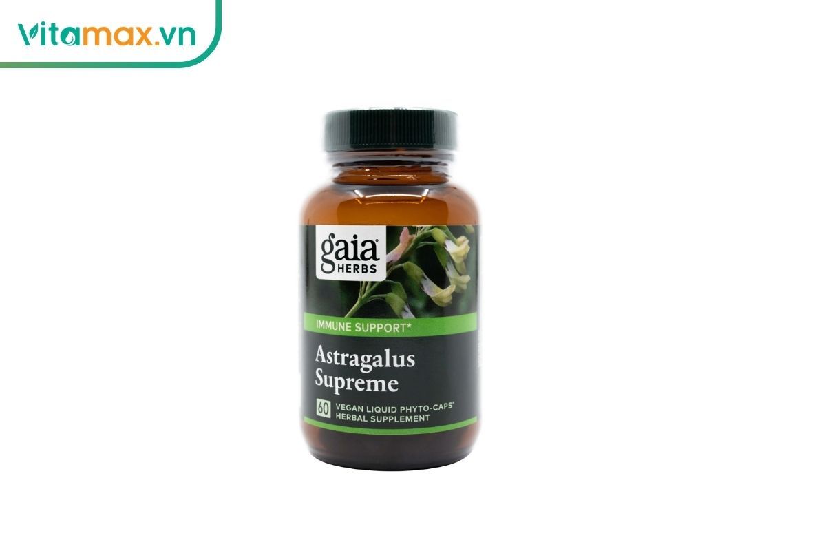 Lọ Astragalus Supreme 60 viên chứa hoàng kỳ, minh họa nhóm thực phẩm bổ sung chiết xuất rễ Astragalus cho người lớn